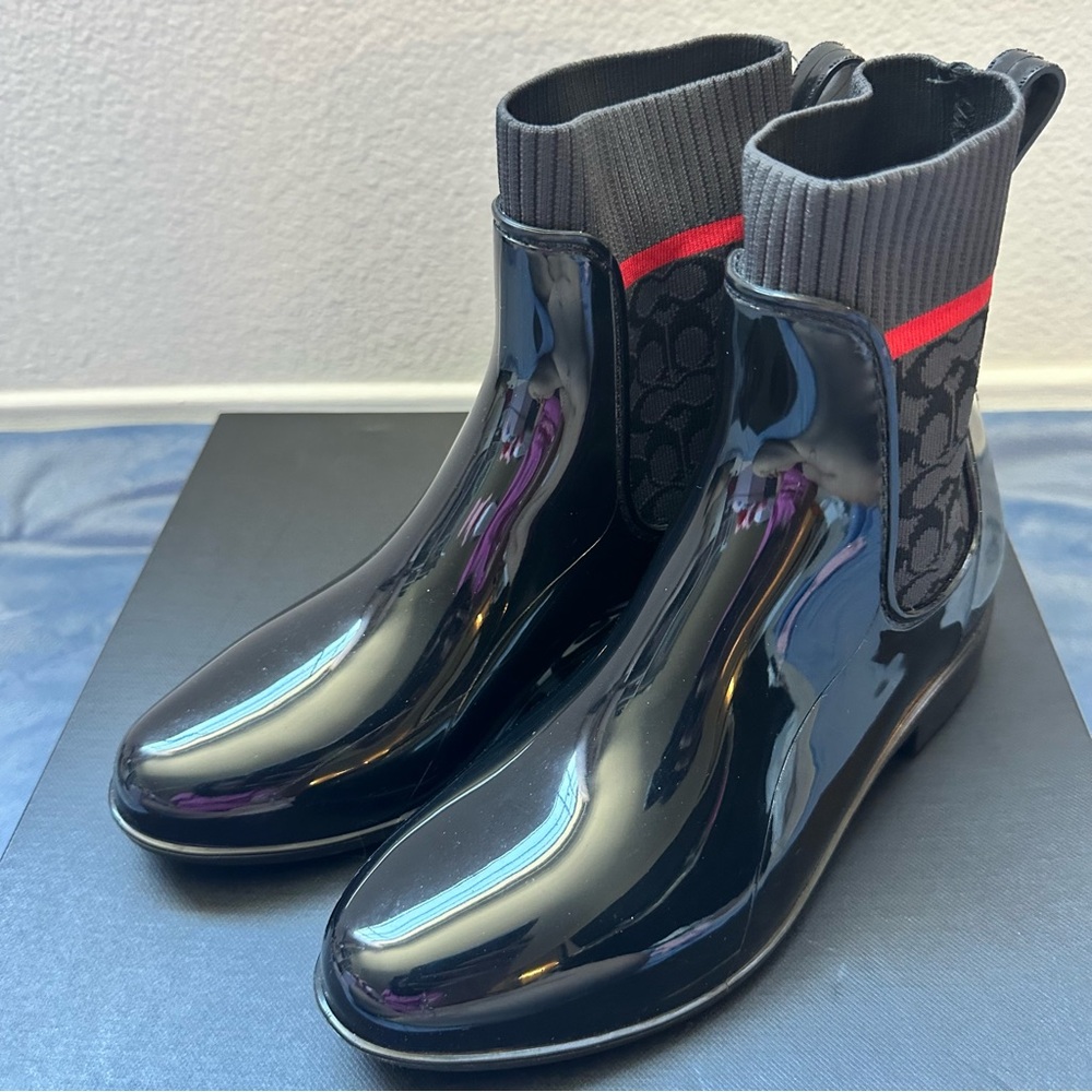 Coach Rivington Signature Knit Rain Boots